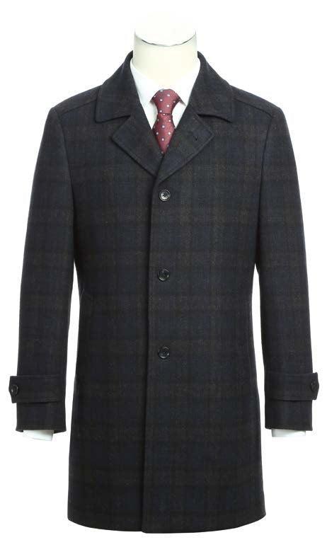 Navy Slim Fit Wool Blended Long Overcoat Product Image