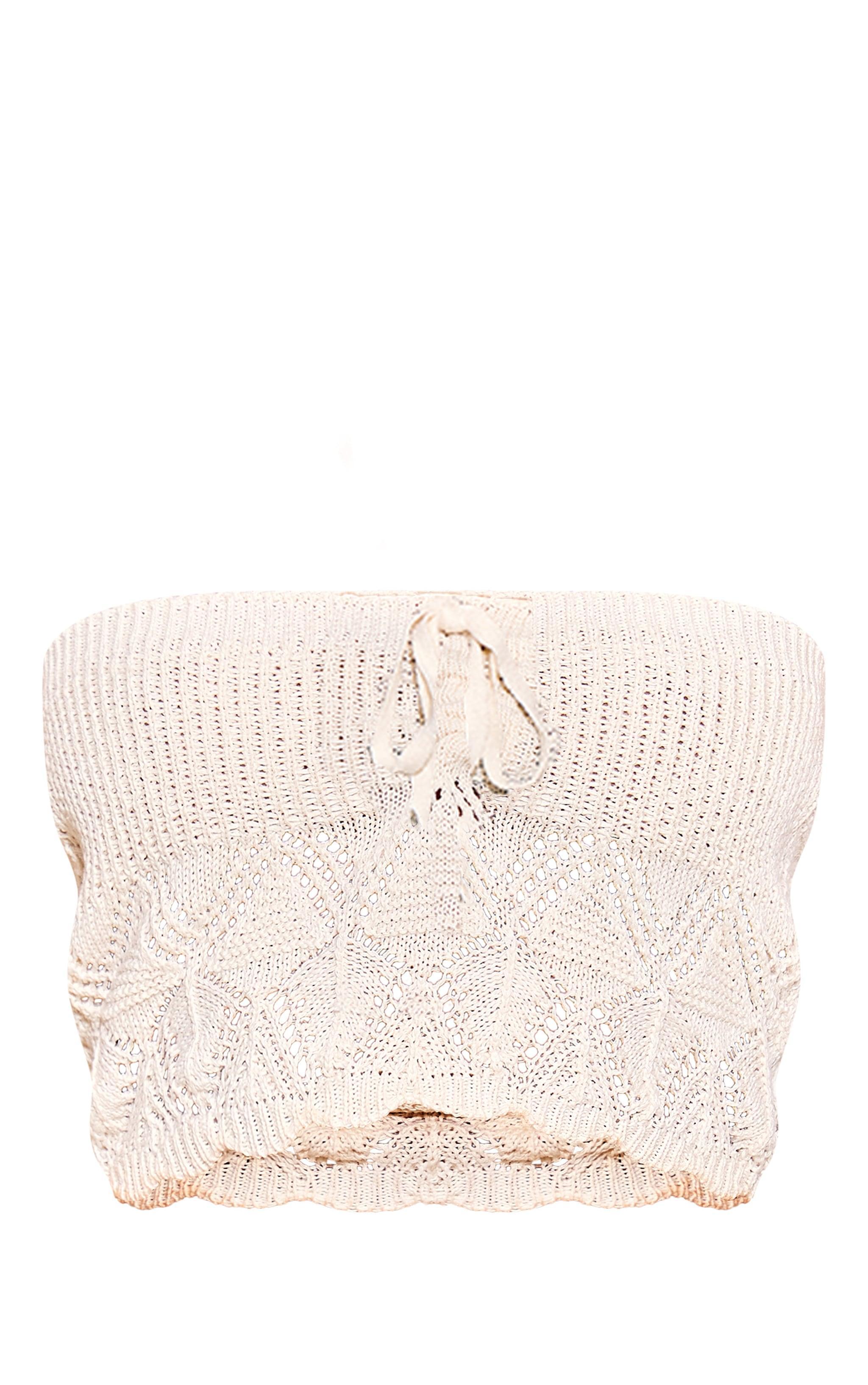 Oatmeal Crochet Knit Halterneck Bandeau Product Image