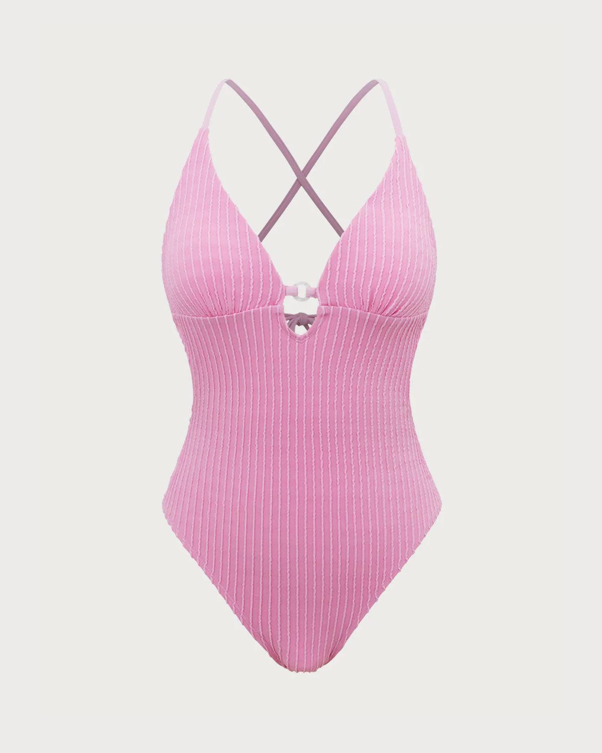Pink Textured Cutout One-Piece Swimsuit Product Image