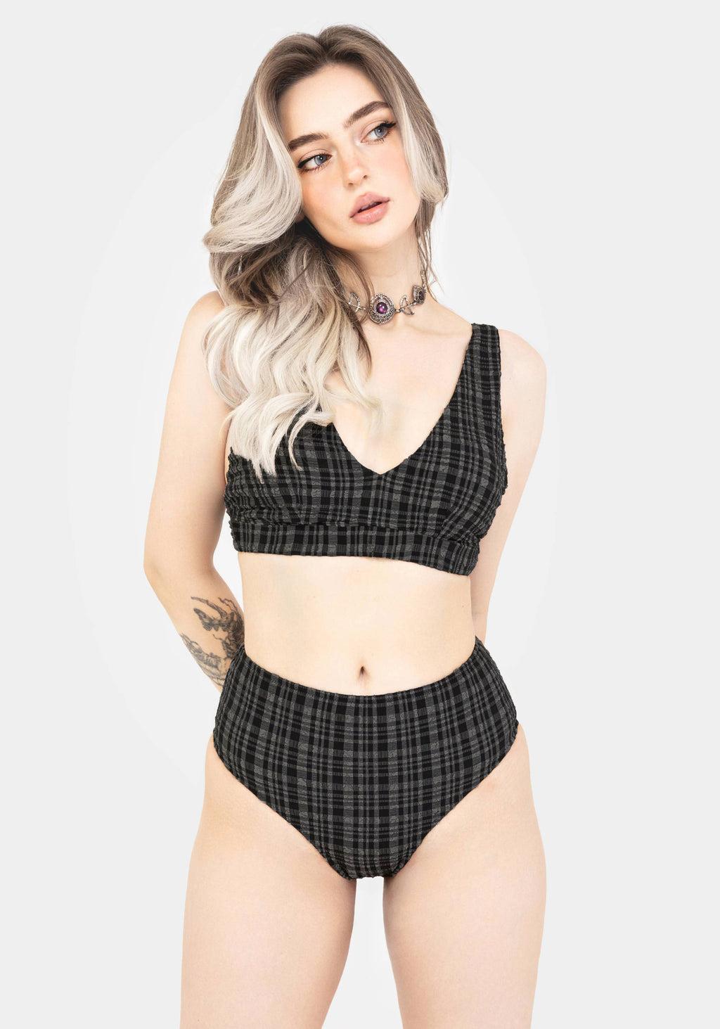 Slate Textured Check High Waist Swim Bottoms Product Image