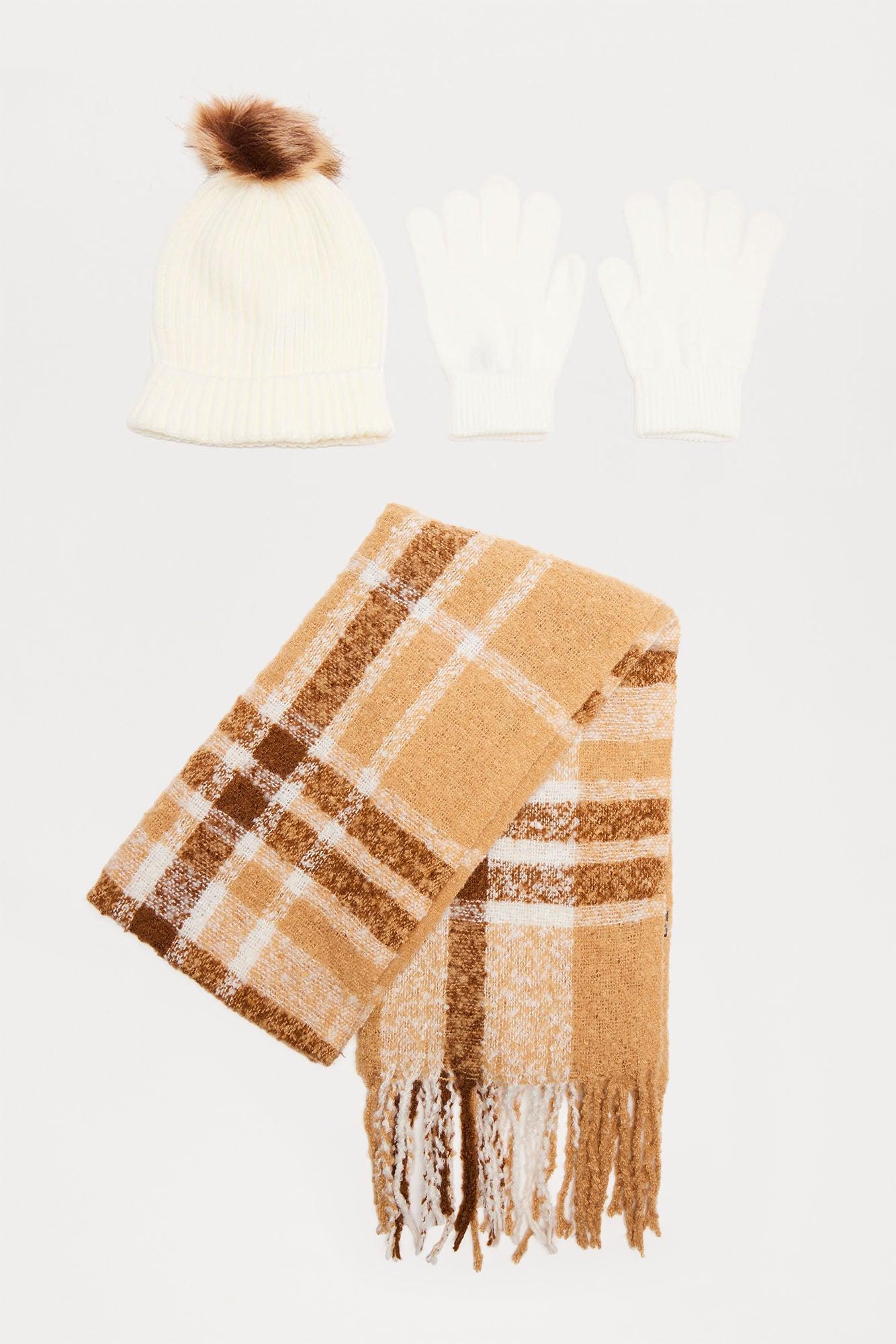 Soft Snow Glove And Scarf Set - Brown/combo Product Image