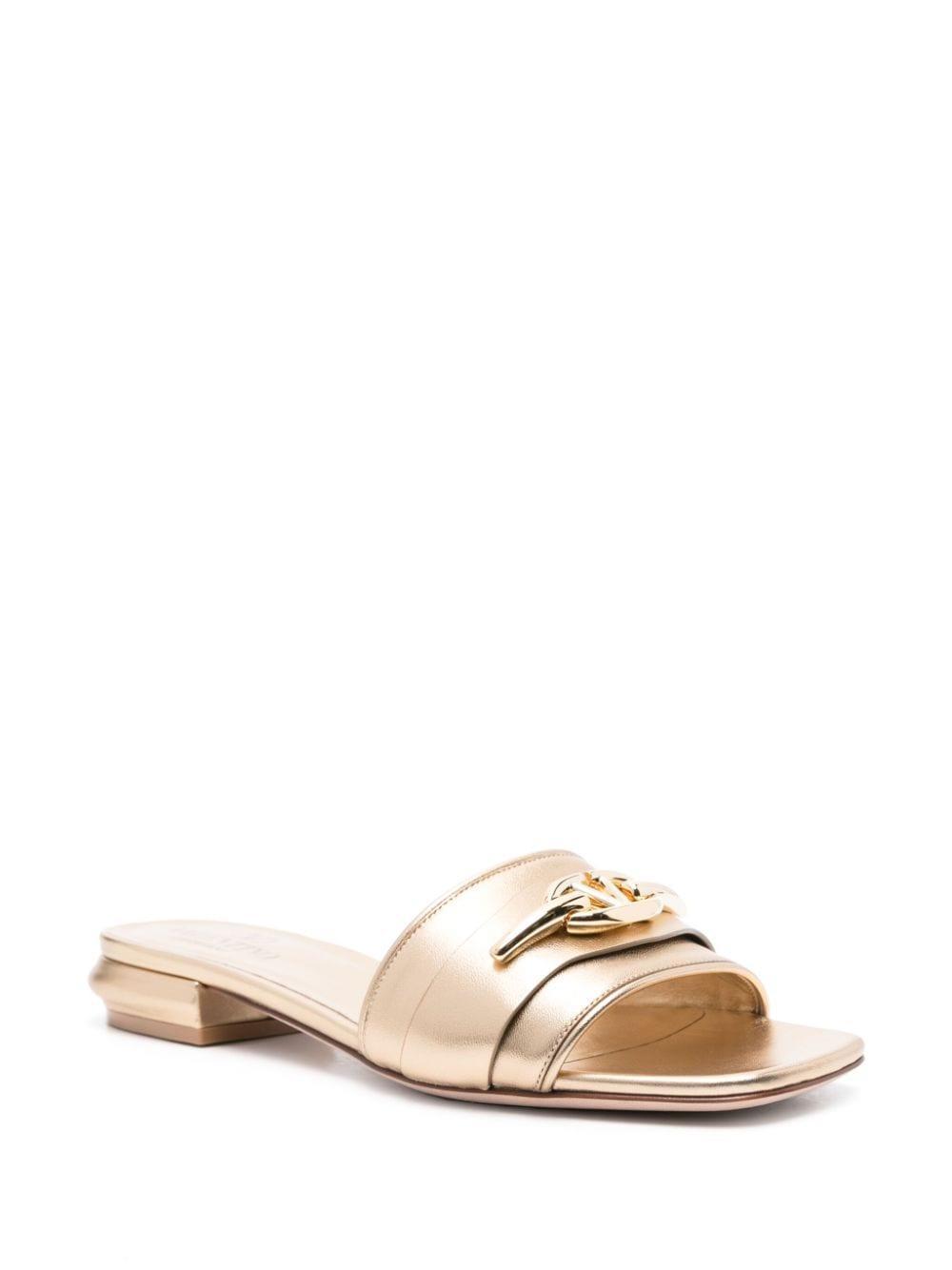 VALENTINO GARAVANI Leather Vlogo Moon Slides In Gold Product Image