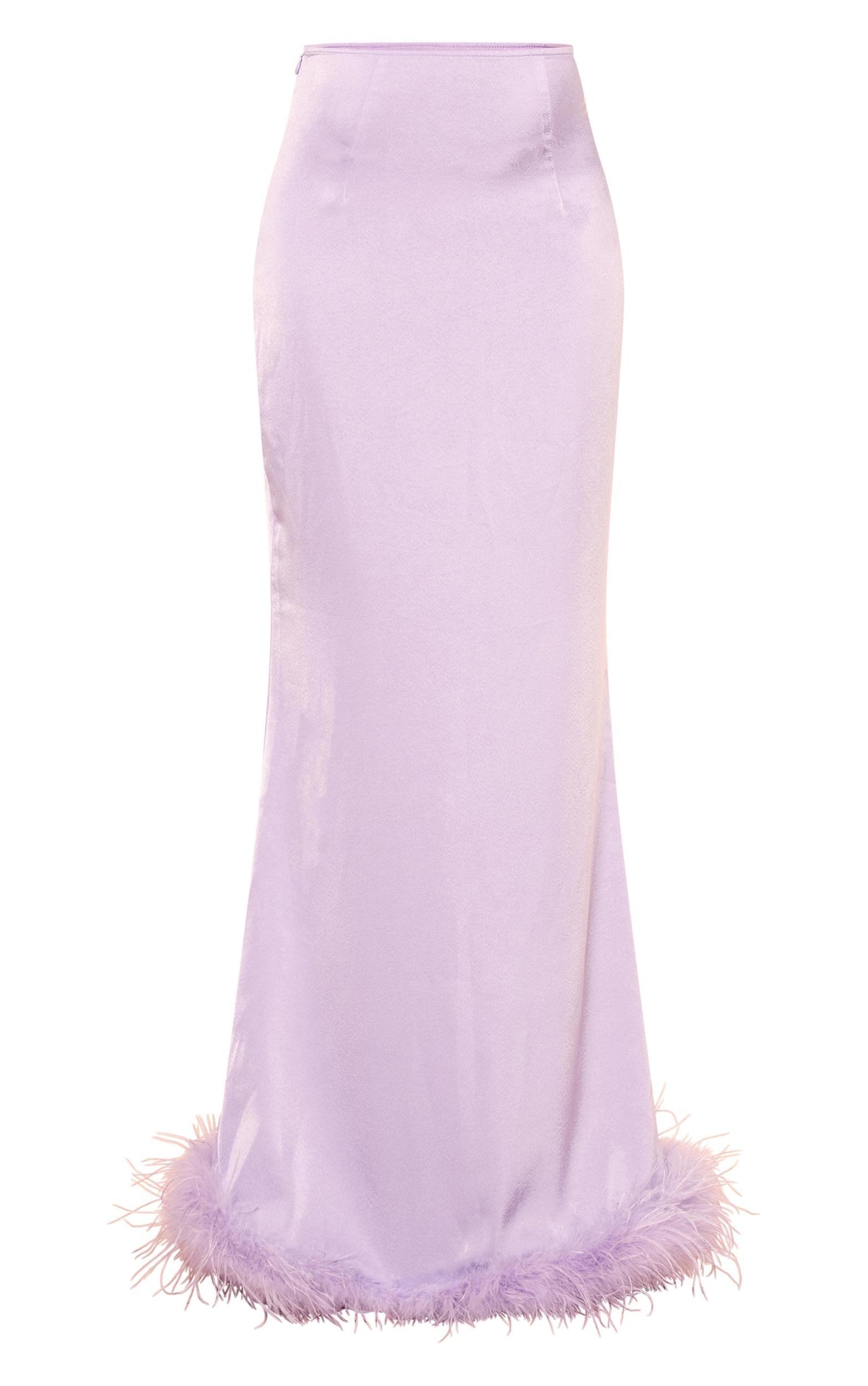 Lilac Feather Trim Satin Maxi Skirt Product Image