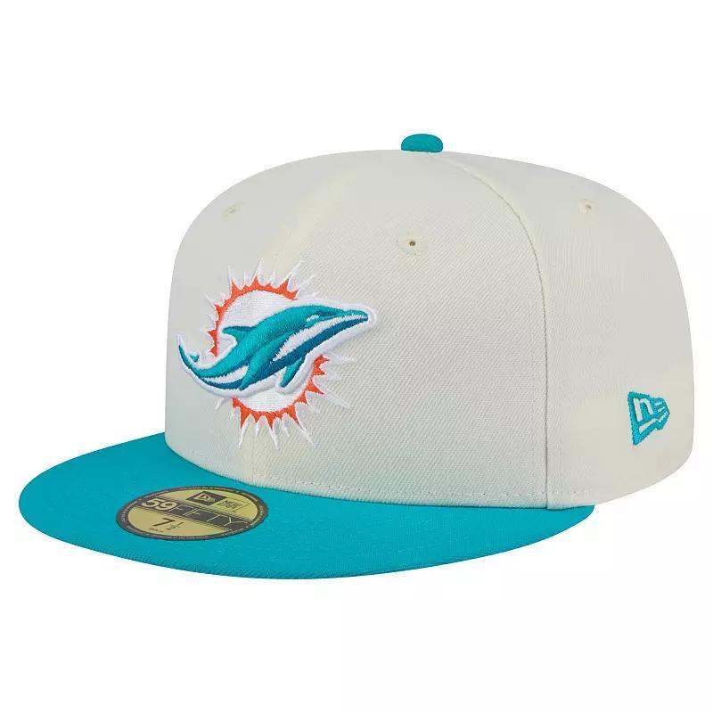 Men's New Era White/Aqua Miami Dolphins Main 59FIFTY Fitted Hat,  Product Image