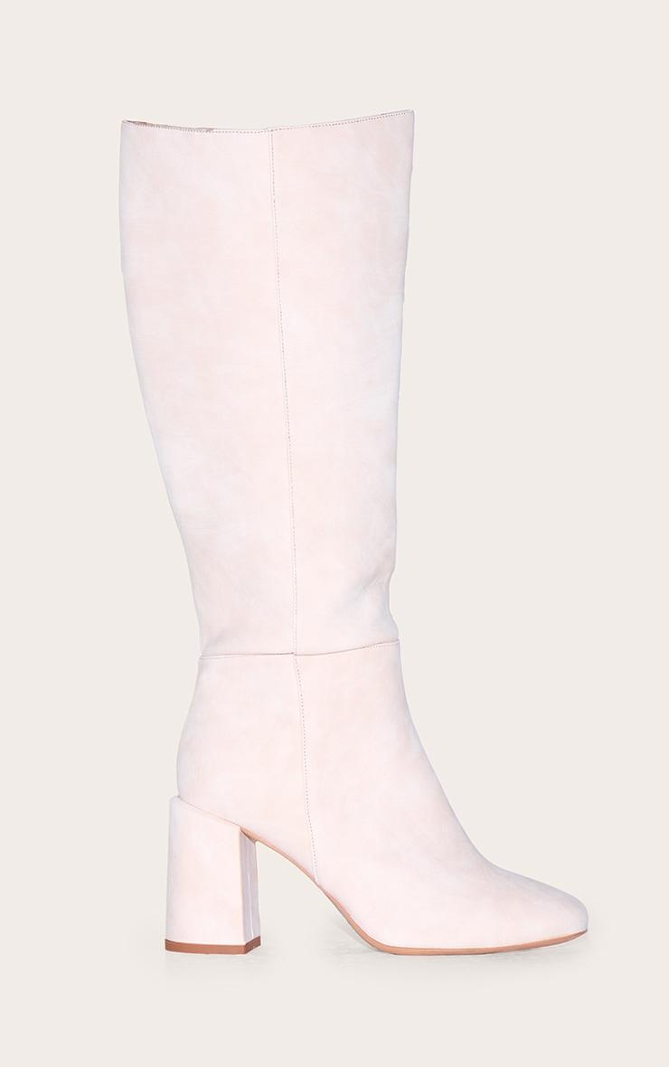 Stone Nubuck Wide Fit Round Toe Block Heel Knee High Boots Product Image