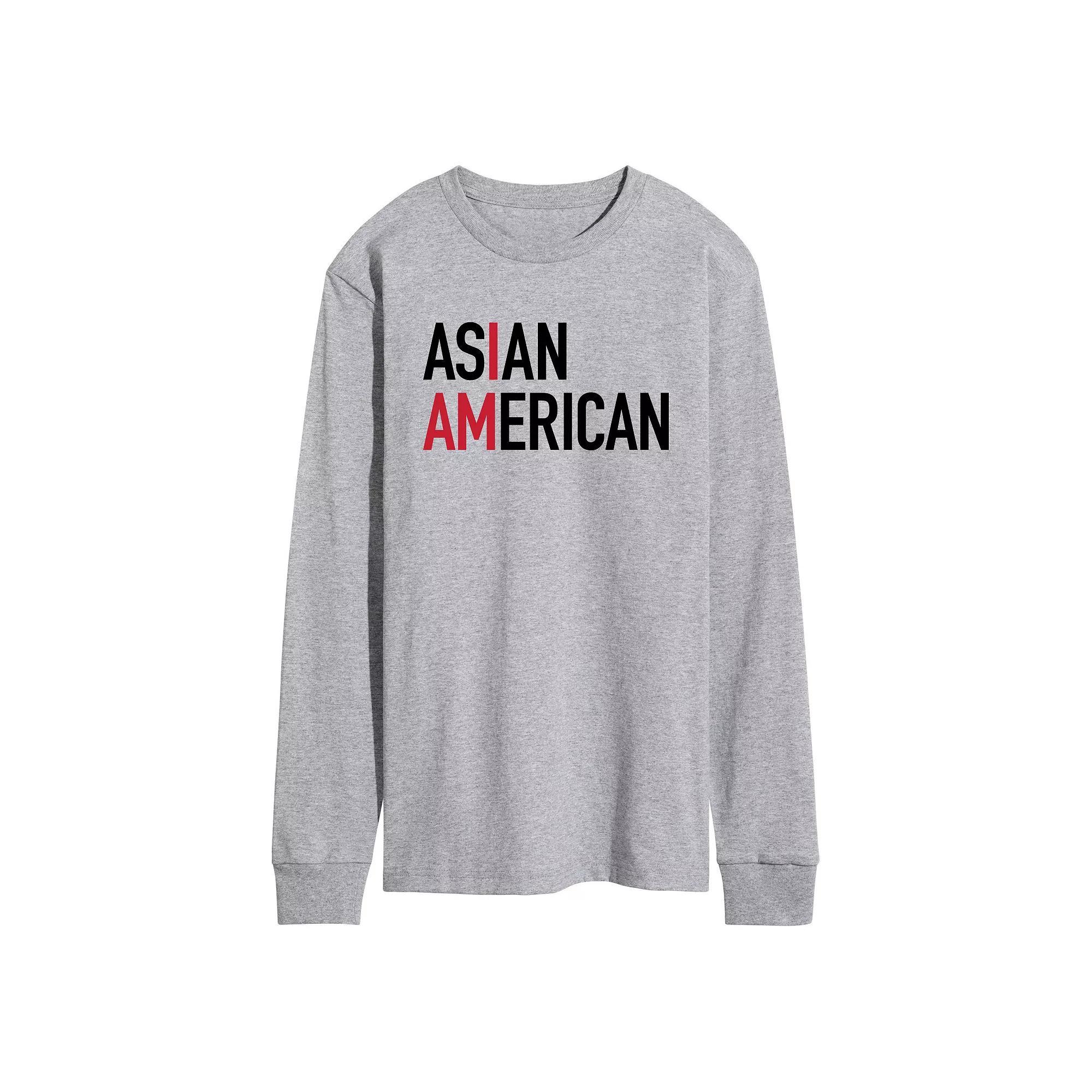 Men's I am Asian American Long Sleeve Graphic Tee, Size: XXL, Grey Gray Product Image