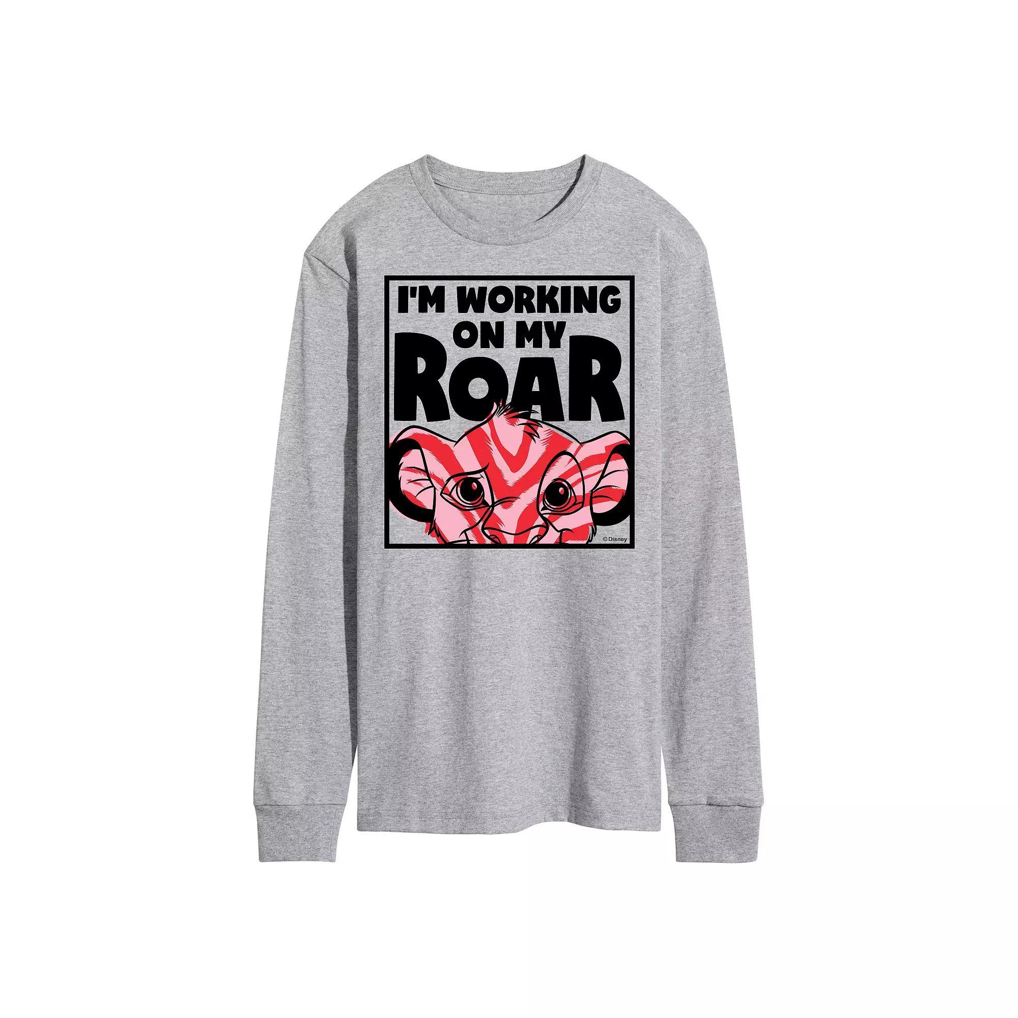 Disney's The Lion King Simba Men's Working On My Roar Long Sleeve Graphic Tee, Size: Large, Grey Gray Product Image