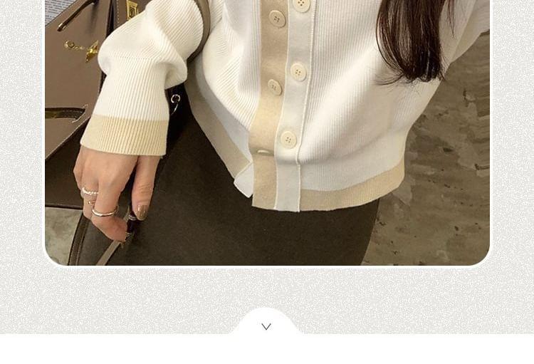 V-Neck Plain Contrast Trim Cardigan Product Image