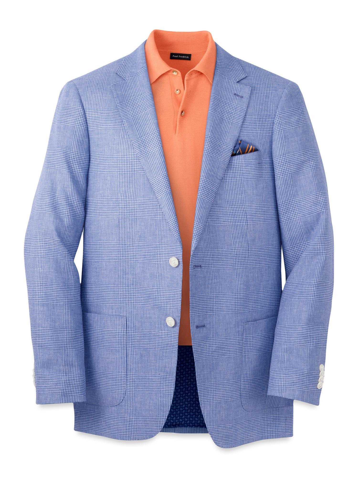 Linen Blend Single Breasted Notch Lapel Sport Coat - Blue Product Image