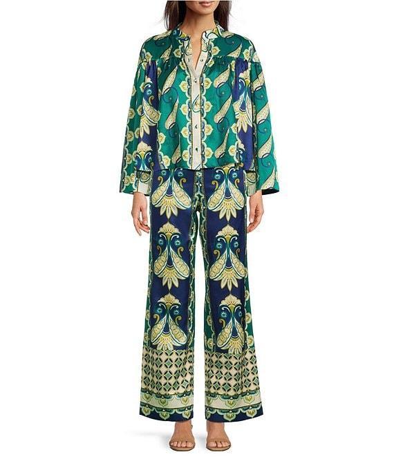 tyler boe Maeve Cabana Foulard Print Mandarin Collar 3/4 Sleeve Coordinating Top Product Image