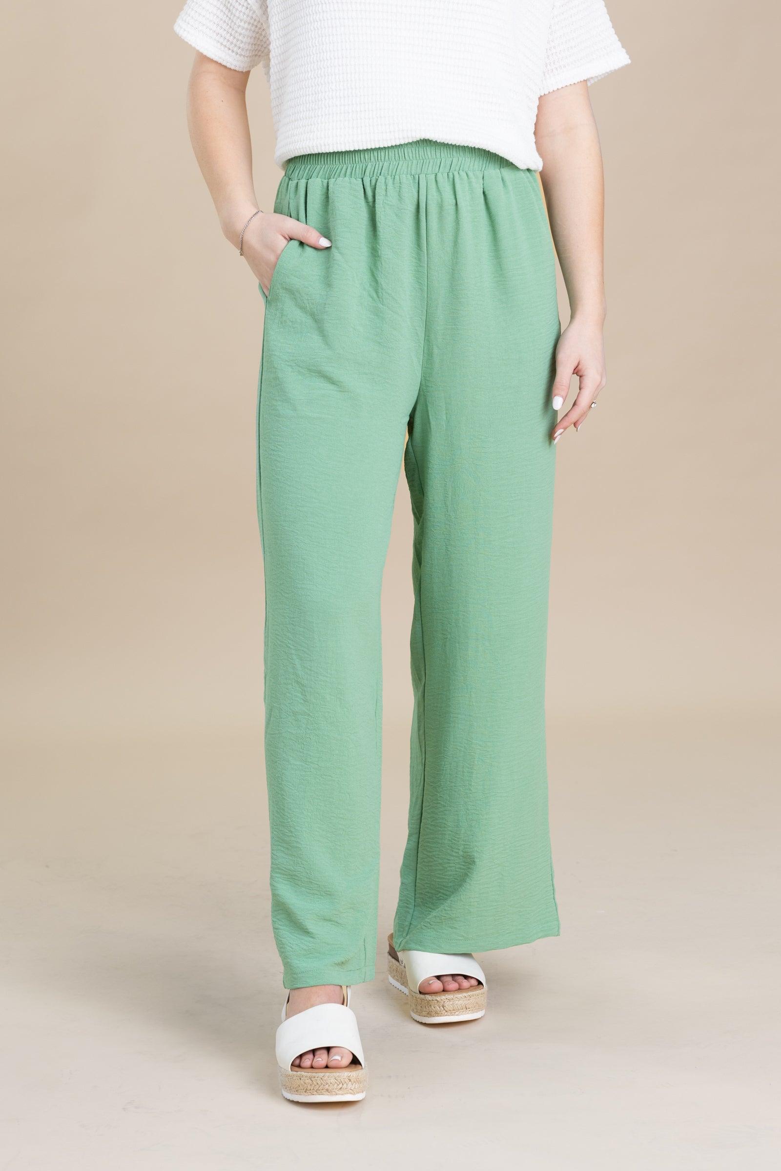 Elastic Waist Wide Leg Pants With Pockets Product Image