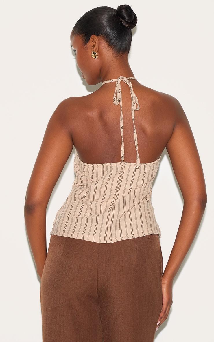 Beige Striped Halterneck Long Top Product Image