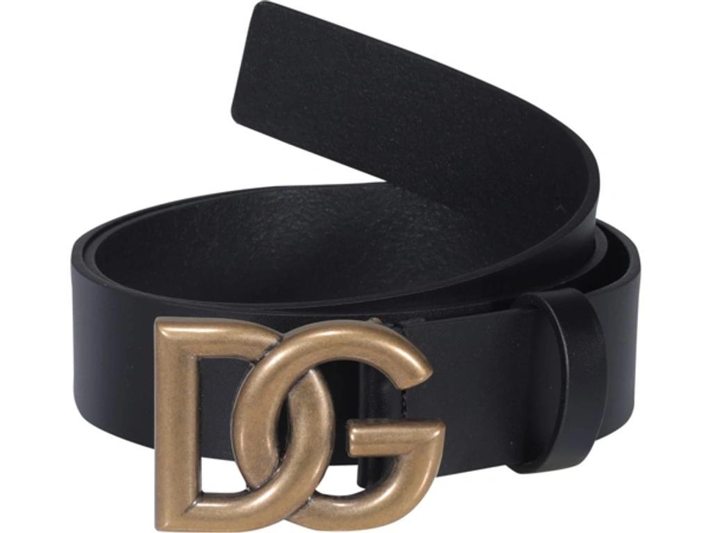 Dolce E Gabbana Mens Black Leather Belt In Nero Oro Product Image