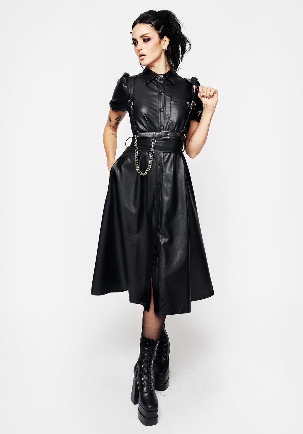 Sharon PU Midi Shirt Dress With Charm Product Image