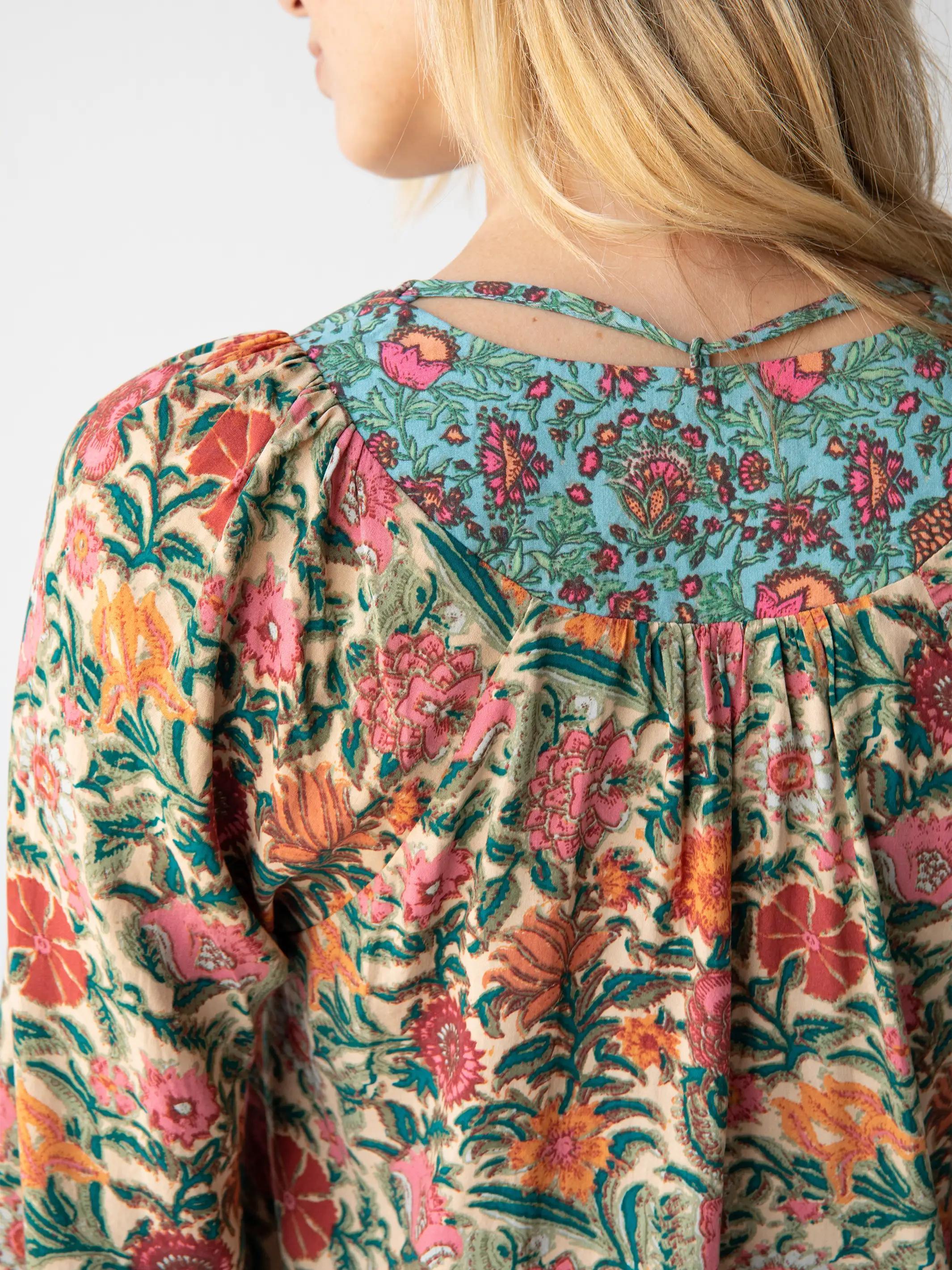 Rowan Top - Turquoise Cream Mixed Floral Product Image