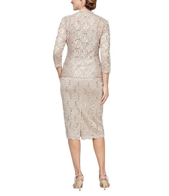 Ignite Evenings 3/4 Sleeve Square Neck Sequin Lace 2-Piece Jacket Midi Dress Product Image