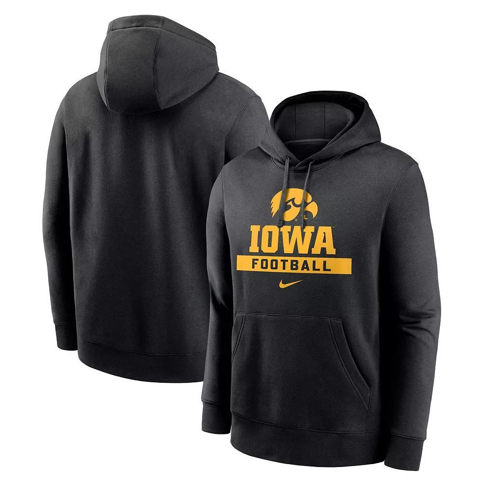 Men's Nike Black Iowa Hawkeyes Football Stack Club Fleece Pullover Hoodie, Size: Large Product Image