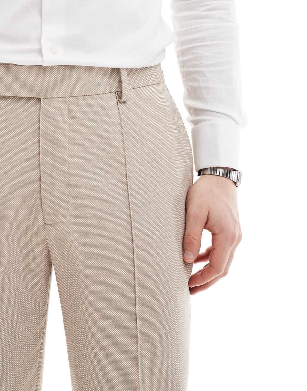 ASOS DESIGN smart straight leg pants with pintucks in textured stone Product Image