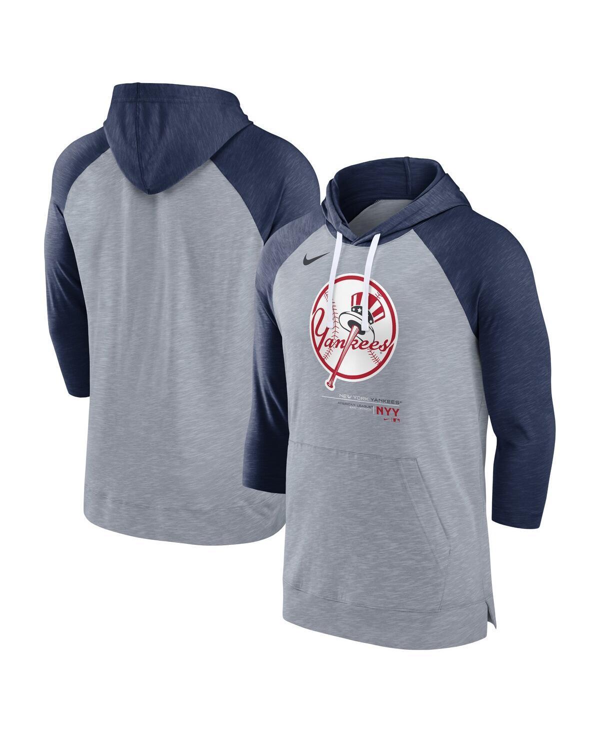 Mens Nike Heather Gray New York Yankees Baseball Raglan 3/4-Sleeve Pullover Hoodie - Heather Gray Product Image