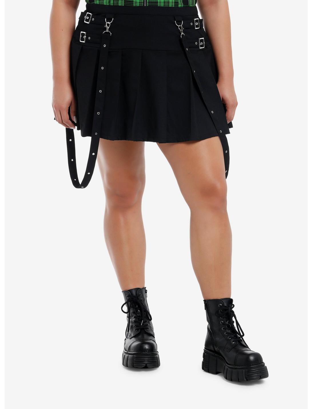 Social Collision Black Buckle Grommet Suspender Skirt Plus Size Product Image