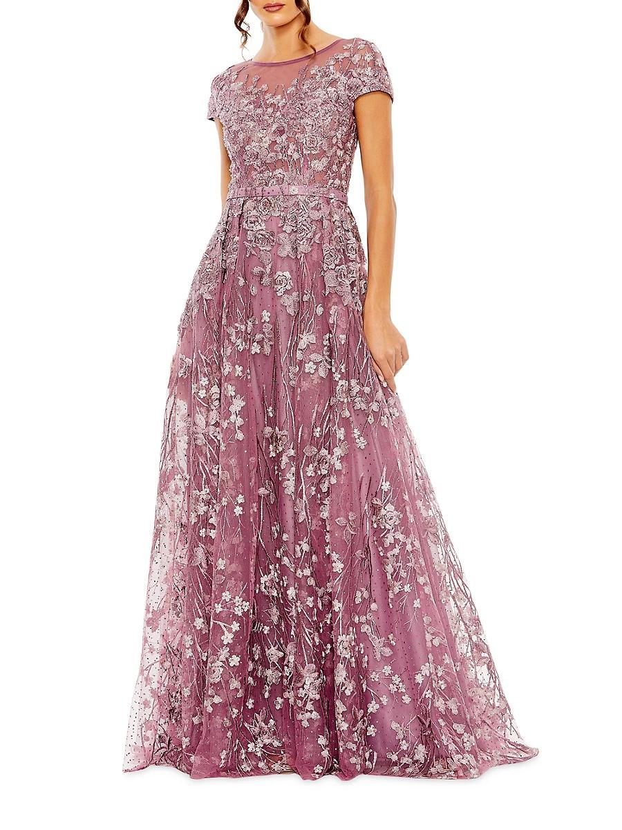 Womens Beaded & Floral-Embroidered Gown Product Image