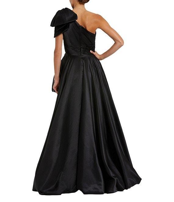 Mac Duggal Satin One Shoulder Neck Sleeveless Bow Detail High Slit Gown Product Image