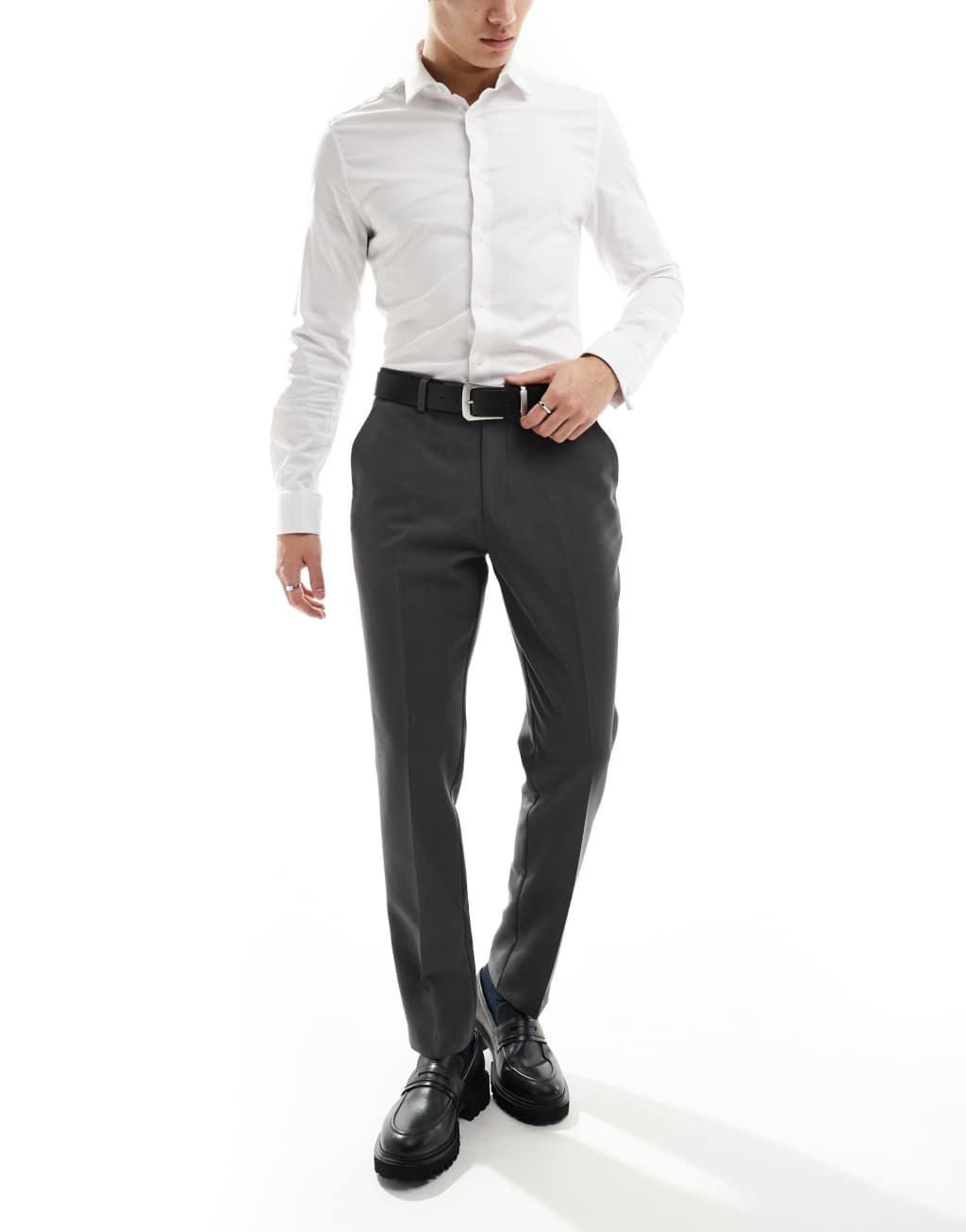 ASOS DESIGN smart slim fit pants in dark gray Product Image