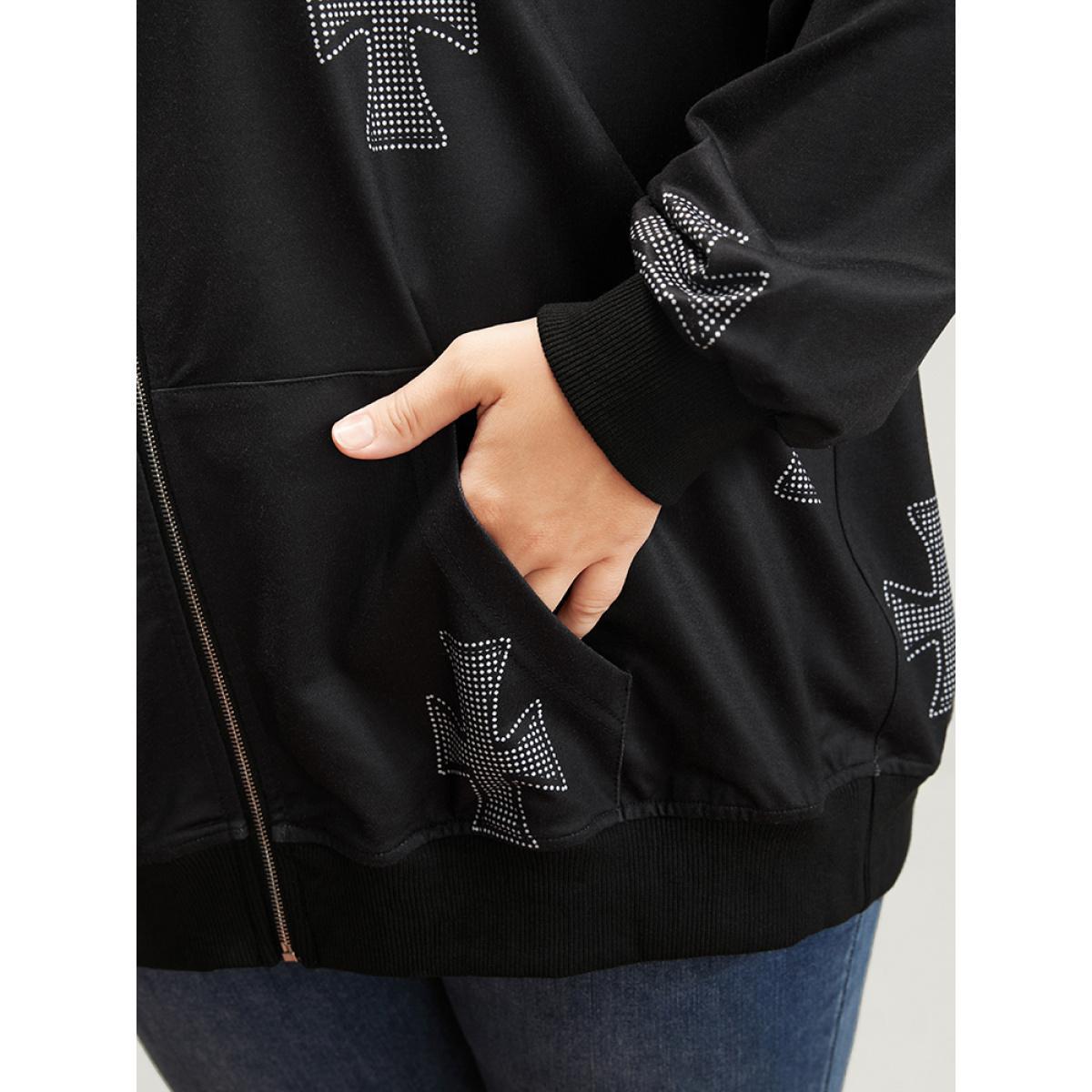 Plus Size Halloween Pocket Zipper Hooded Sweatshirt Women Black Casual Zipper Hooded Dailywear Sweatshirts BloomChic 28/5X Product Image