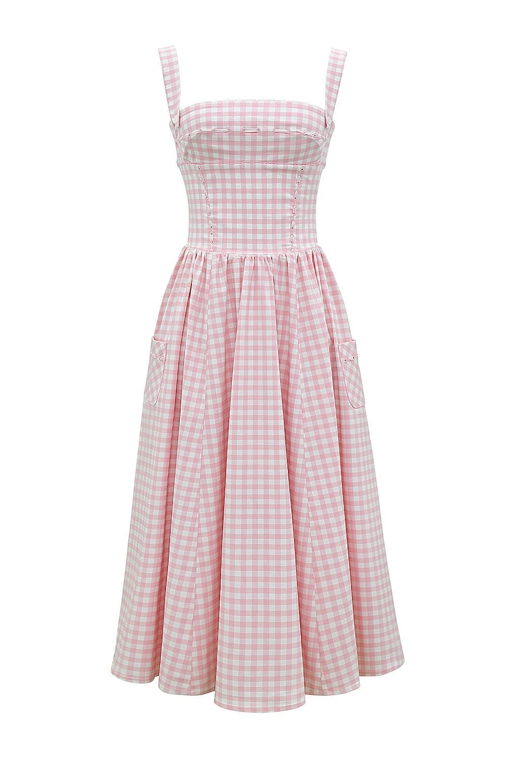 Vivien  strawberry shortcake gingham midi sundress Product Image