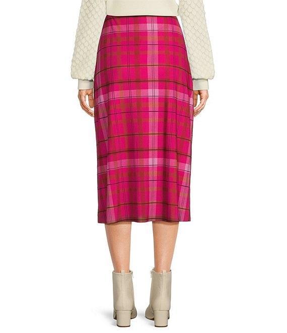 C&V Chelsea & Violet Plaid Printed Mesh Midi Skirt Product Image