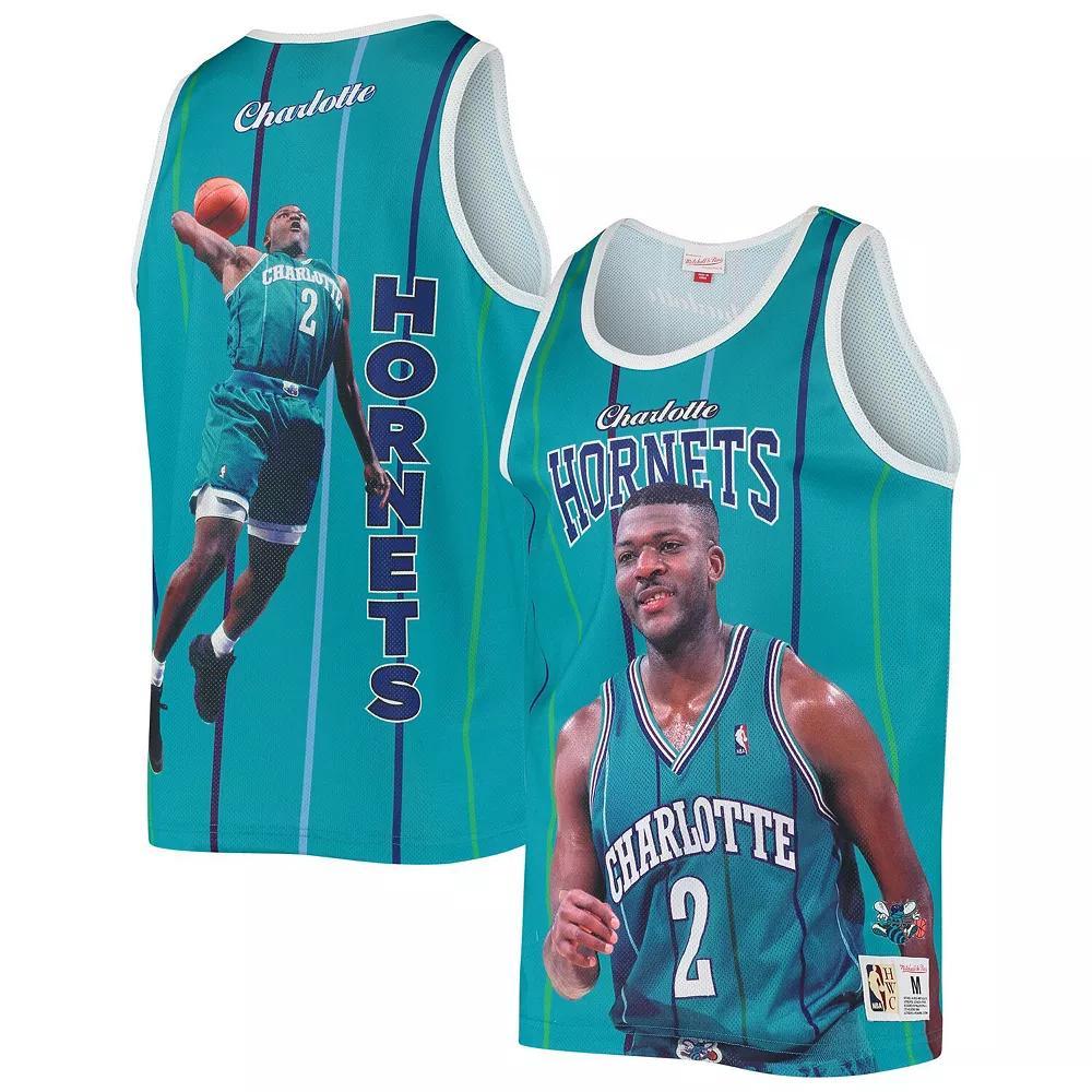Men's Mitchell & Ness Larry Johnson Teal Charlotte Hornets Hardwood Classics Player Tank Top, Size: Medium, Chr Blue Product Image