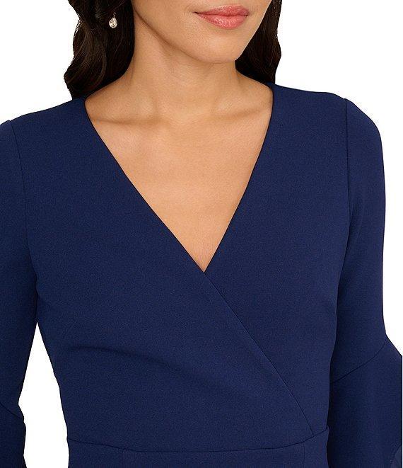 Adrianna Papell V-Neck Organza Bell Sleeve Crepe Sheath Dress Product Image