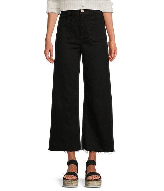 Every Patch Pocket High Rise Frayed Hem Wide Leg Jeans Product Image