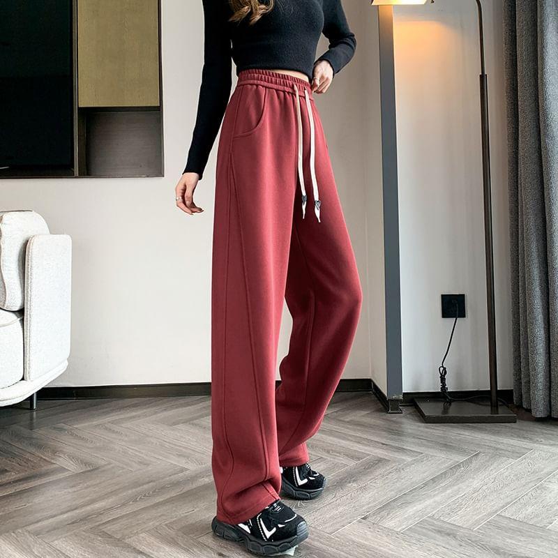 High Waist Plain Wide Leg Sweatpants (Various Designs) Product Image