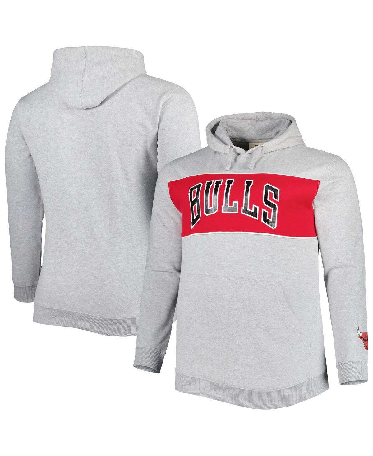 Mens Fanatics Branded Heather Gray Chicago Bulls Big & Tall Wordmark Pullover Hoodie Product Image