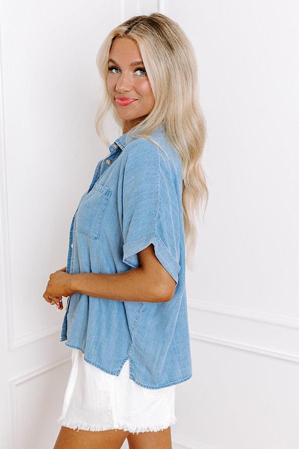 Downtown Daze Chambray Button Up in Medium Wash Product Image