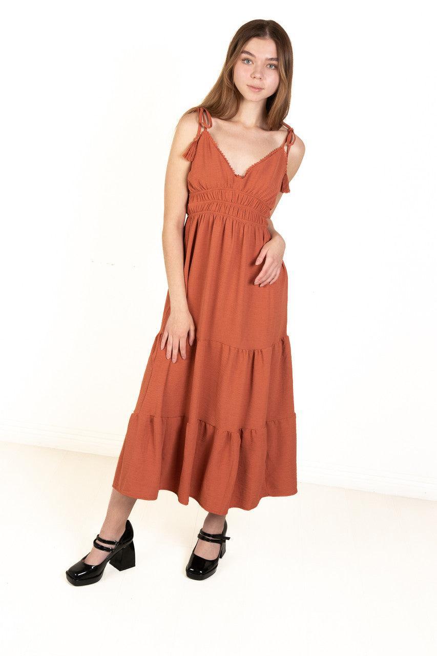 Rust Elastic Empire Waist Maxi Dress Product Image