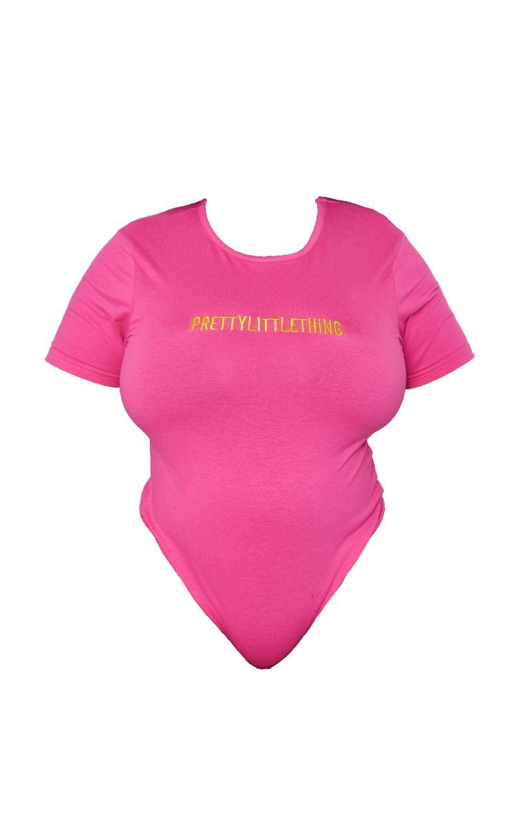 PRETTYLITTLETHING Plus Hot Pink Cap Sleeve Bodysuit Product Image