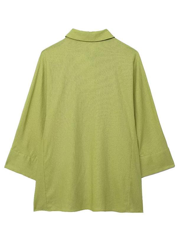 Loose Solid Color Split-Joint Split-Side Lapel Blouse + Elasticity Pleated Pants Trousers Two Pieces Set Product Image