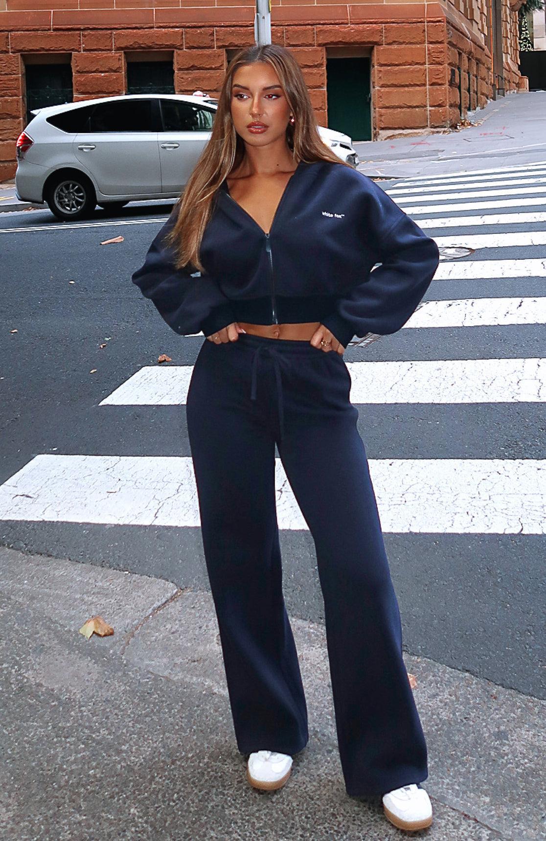 Straight Forward Wide Leg Sweatpants Navy Product Image