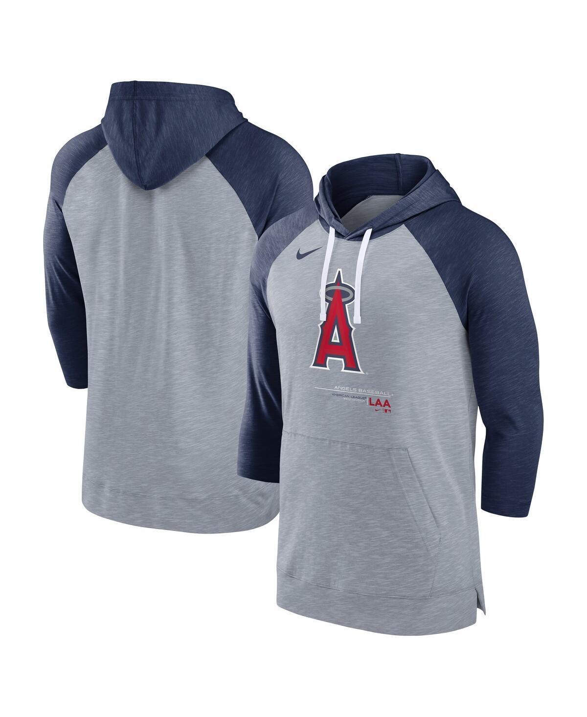 NIKE Men's  Heather Gray, Heather Navy Washington Nationals Baseball Raglan 3/4-sleeve Pullover Hoodi In Heather Gray,heather Navy Product Image