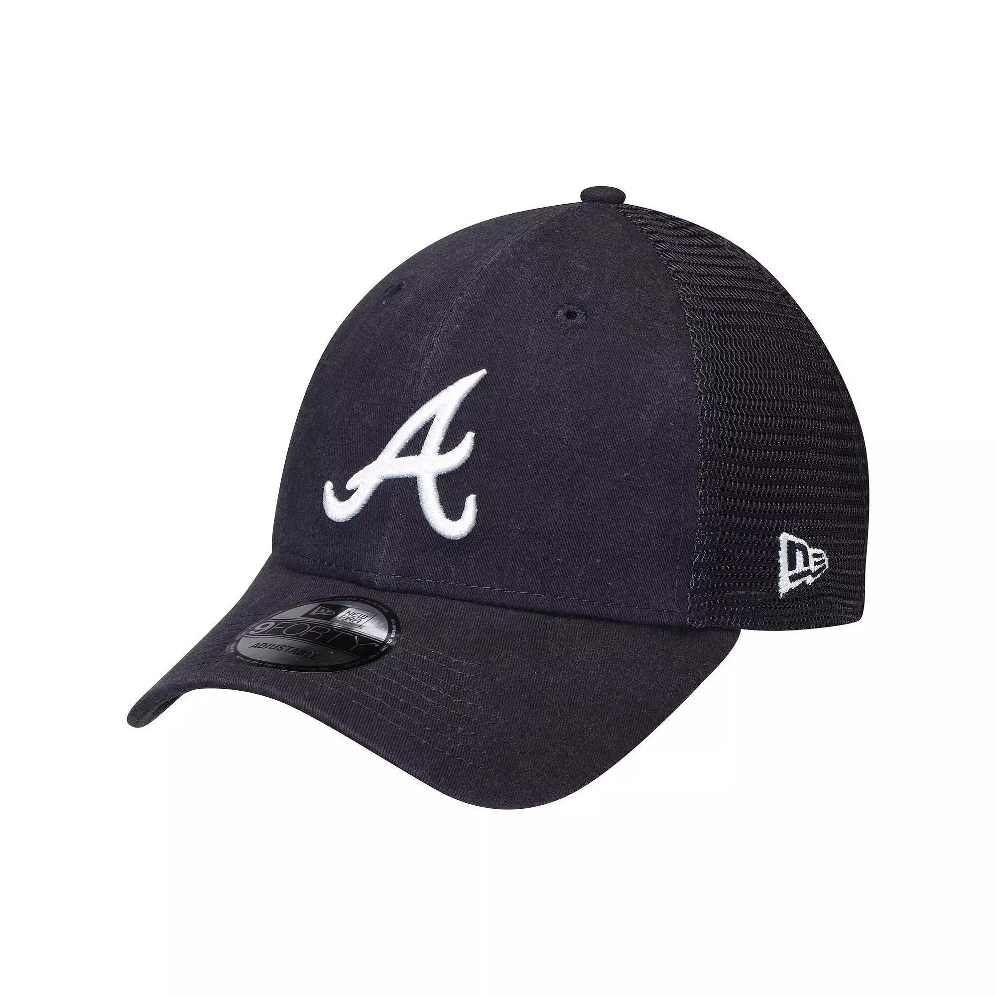 Men's New Era Navy Atlanta Braves Trucker 9FORTY Adjustable Snapback Hat, Blue Product Image
