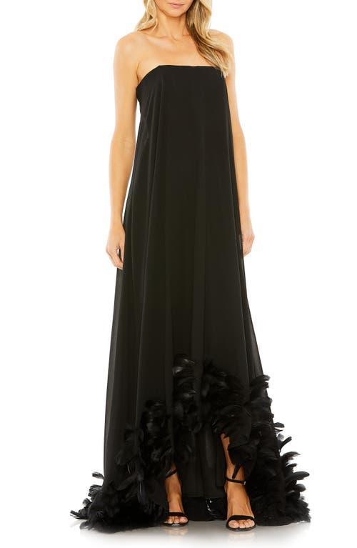 Womens Feathered Chiffon Strapless Gown Product Image