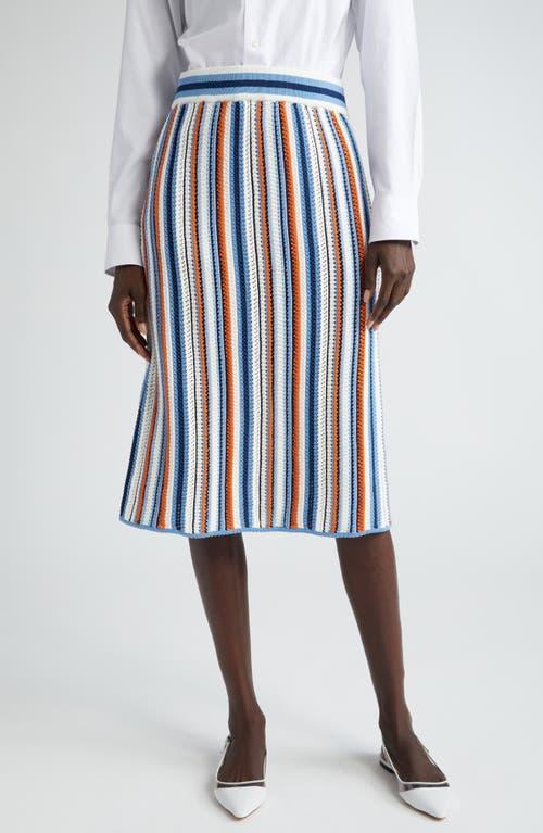 Womens Stripe Crochet Cotton Midi-Skirt Product Image