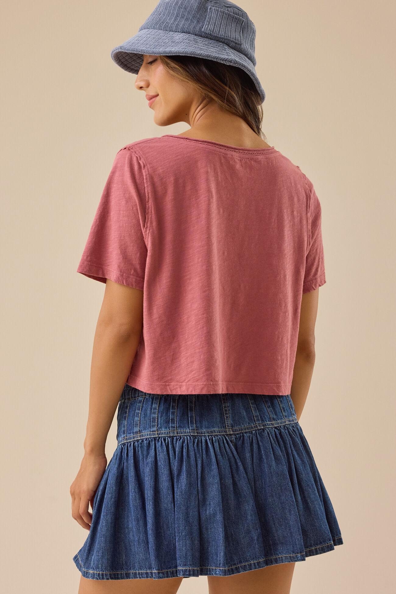 Charly Lace Trim Cropped Tee Product Image