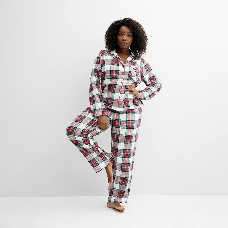 Plus Size Sonoma Goods For Life Flannel Notch Pajama Top & Pajama Bottoms Set, Womens Blue Gingham Product Image