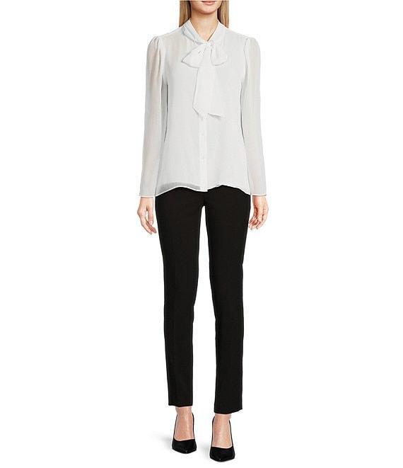 Calvin Klein Chiffon Tie-Neck Long Flare Sleeve Button Down Blouse Product Image