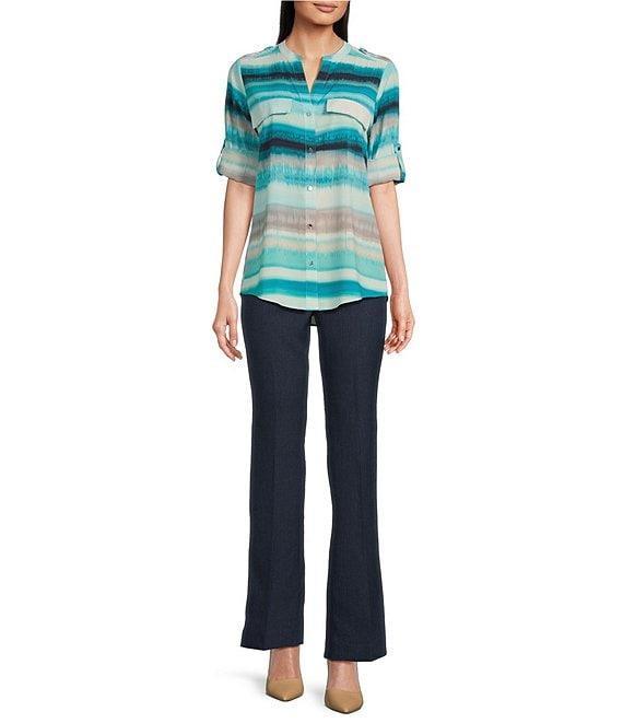 Calvin Klein Split Neck Roll Tab Button Front Blouse Product Image