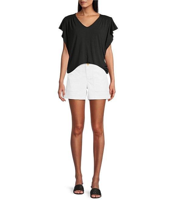 Tommy Bahama Kauai Solid V-Neck Short Flutter Sleeve Smocked Stretch Jersey Top Product Image