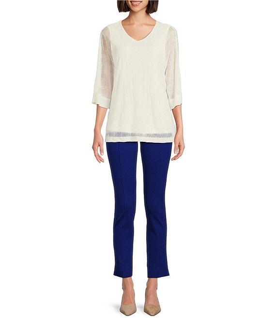 Slim Factor by Investments V-Neck 3/4 Sleeve Textured Overlay Top Product Image